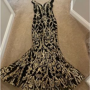 Black and gold prom dress